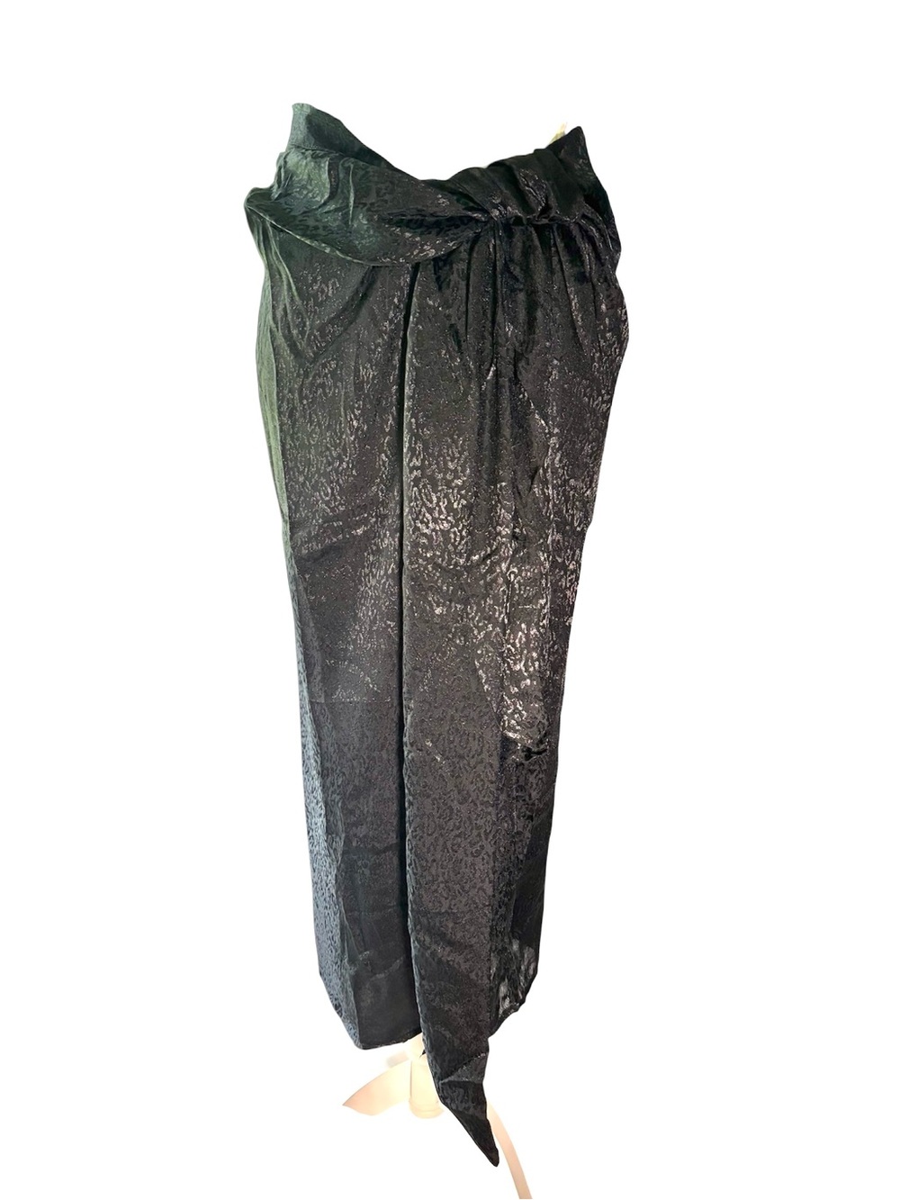 Y2K Black Metallic Leopard Print Midi Skirt With Front Slit| Animal Print Skirt